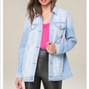 New Bebe denim jean floral embroidered jacket XS 2